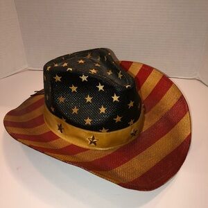 Saddleback Hats Sepia American Patriotic Flag Wired Brim Straw Hat OS